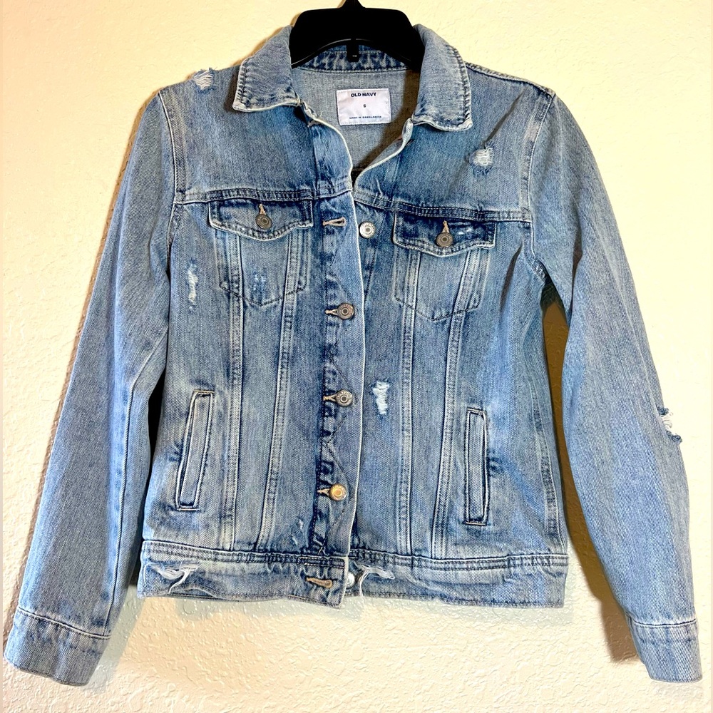 Old Navy Distressed Classic Jean Denim Jacket for Women Light Blue S.